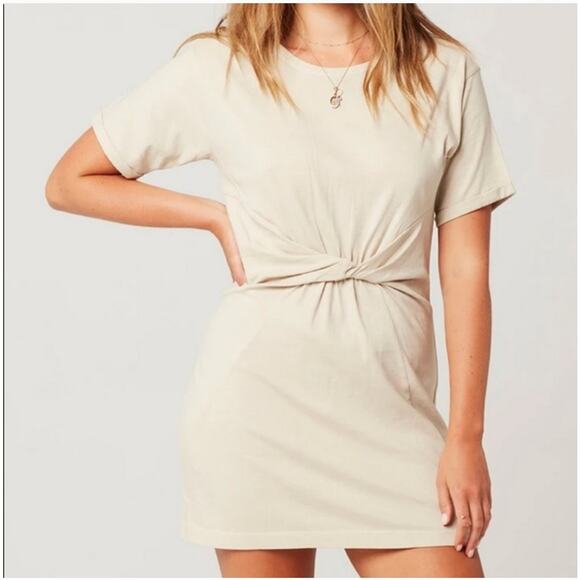 L Space Beachwood Twist Front T-Shirt Dress Sand Size XS Short Sleeve Neutral - Picture 1 of 11